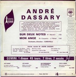 [Pochette de Sur deux notes (Andr DASSARY) - verso]