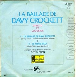 [Pochette de La ballade de Davy Crockett (GIRAUD et LOUSSINE) - verso]