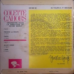 [Pochette de Prends la route (Colette CAHORS) - verso]