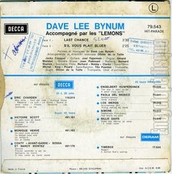 [Pochette de Dave Lee BYNUM -  S’il vous plait blues  (Les FRANCOPHILES) - verso]