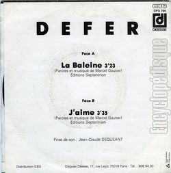 [Pochette de La baleine (DEFER) - verso]