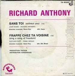 [Pochette de Sans toi (Richard ANTHONY) - verso]