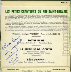 [Pochette de Notre Paris (Les PETITS CHANTEURS DU PR SAINT GERVAIS) - verso]