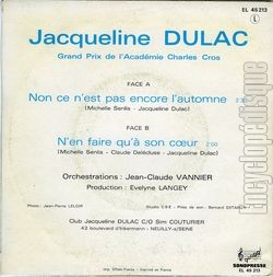 [Pochette de Non, ce n’est pas encore l’automne (Jacqueline DULAC) - verso]