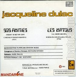 [Pochette de S.O.S. amitis (Jacqueline DULAC) - verso]