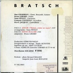 [Pochette de Joulik (BRATSCH) - verso]