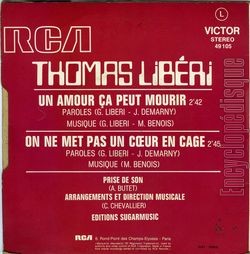 [Pochette de Un amour, a peut mourir (Thomas LIBRI) - verso]