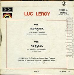 [Pochette de Margarita (Luc LEROY) - verso]