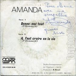 [Pochette de Donne-moi tout (AMANDA) - verso]