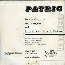 [Pochette de Lo condamnat (PATRIC) - verso]