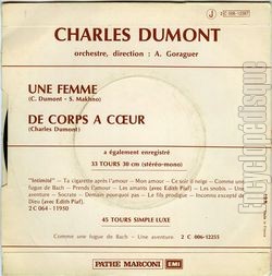 [Pochette de Une femme (Charles DUMONT) - verso]