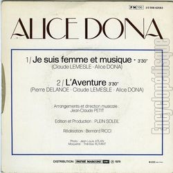 [Pochette de Je suis femme et musique / L’aventure (Alice DONA) - verso]