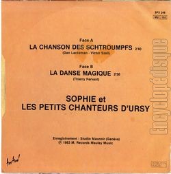 [Pochette de Les schtroumpfs (SOPHIE ET LES PETITS CHANTEURS D’URSY) - verso]