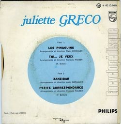 [Pochette de Les pingouins (Juliette GRCO) - verso]