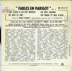 [Pochette de Les fables en parigot vol.1 (Boby FOREST) - verso]