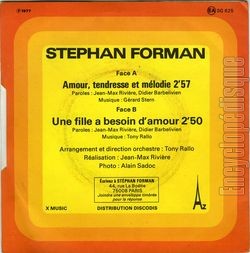 [Pochette de Amour, tendresse et mlodie (Stefan FORMAN) - verso]