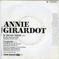 [Pochette de Le dernier baiser (Annie GIRARDOT) - verso]