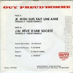 [Pochette de J’ai rv d’une socit (Guy PREUD’HOMME) - verso]