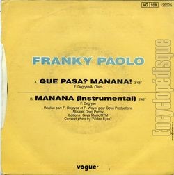 [Pochette de Que pasa ? Manana ! (Franky PAOLO) - verso]