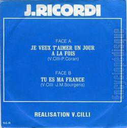 [Pochette de Je veux t’aimer un jour  la fois (J. RICORDI) - verso]