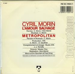 [Pochette de L’amour sauvage (Cyril MORIN) - verso]