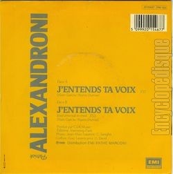 [Pochette de J’entends ta voix (Patrick ALEXANDRONI) - verso]