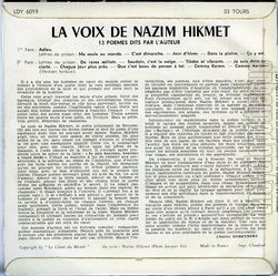 [Pochette de La voix de Nazim Hikmet - 13 pomes dit par l’auteur- (DOCUMENT) - verso]