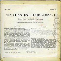 [Pochette de Ils chantent pour vous - I - "Canari smet" (DOCUMENT) - verso]