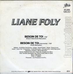 [Pochette de Besoin de toi (Liane FOLY) - verso]