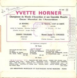 [Pochette de La bohme (Yvette HORNER) - verso]