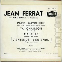 [Pochette de Paris gavroche - N2 (Jean FERRAT) - verso]