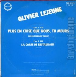 [Pochette de Plus en crise que nous, tu meurs (Olivier LEJEUNE) - verso]