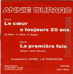 [Pochette de Le cœur a toujours 20 ans (Annie DUPARC) - verso]