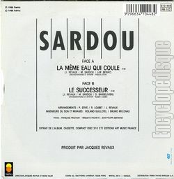 [Pochette de La mme eau qui coule (Michel SARDOU) - verso]