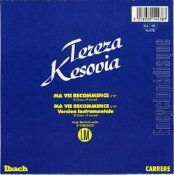 [Pochette de Ma vie recommence (Tereza KESOVIA) - verso]