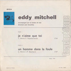 [Pochette de Je n’aime que toi (Eddy MITCHELL) - verso]