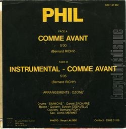 [Pochette de Comme avant (PHIL) - verso]