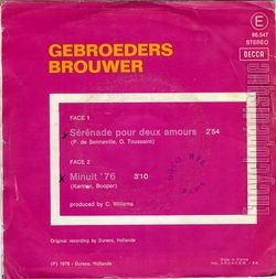 [Pochette de Srnade pour deux amours (Gebroeders BROUWER) - verso]