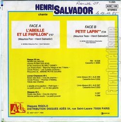 [Pochette de L’abeille et le papillon (Henri SALVADOR) - verso]