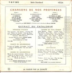 [Pochette de Chansons de nos provinces vol. 4 : Auvergne - Limousin (Aim DONIAT) - verso]