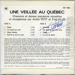 [Pochette de Une veille au Qubec (DOCUMENT) - verso]