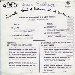 [Pochette de Chansons normandes (ENSEMBLE VOCAL ET INSTRUMENTAL DE COUTANCES) - verso]