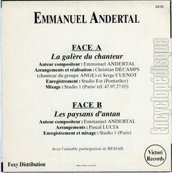 [Pochette de La galre du chanteur (Emmanuel ANDERTAL) - verso]