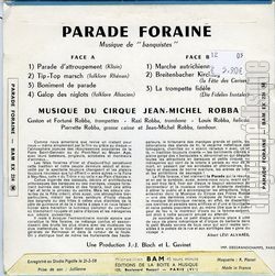 [Pochette de Parade foraine (J.-M. ROBBA) - verso]