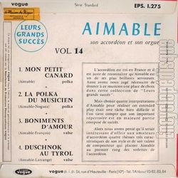 [Pochette de Mon petit canard - vol. 14 (AIMABLE) - verso]