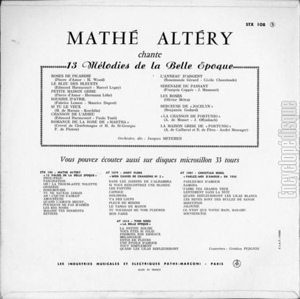 [Pochette de 13 mlodies de la Belle poque (Math ALTRY) - verso]