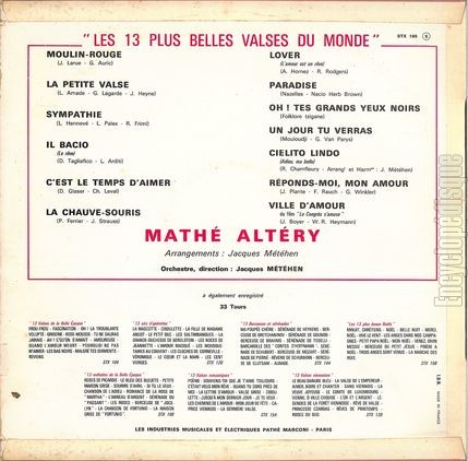 [Pochette de Les 13 plus belles valses du monde (Math ALTRY) - verso]