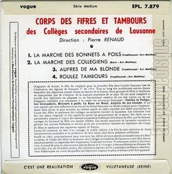 [Pochette de La marche des bonnets  poils (CORPS DES FIFRES ET TAMBOURS DES COLLGES SECONDAIRES DE LAUSANNE) - verso]