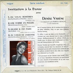 [Pochette de Invitation  la danse (Denise VARNE et Marcel BIANCHI) - verso]