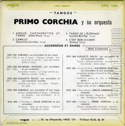 [Pochette de Amour, castagnettes et tango (Primo CORCHIA) - verso]